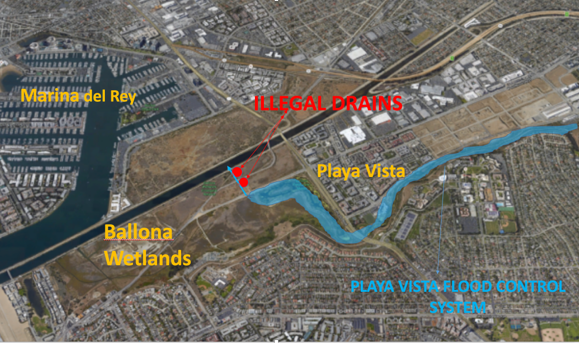 Map of Two Illegal Playa Vista Drains. Screen Shot 2017-03-30